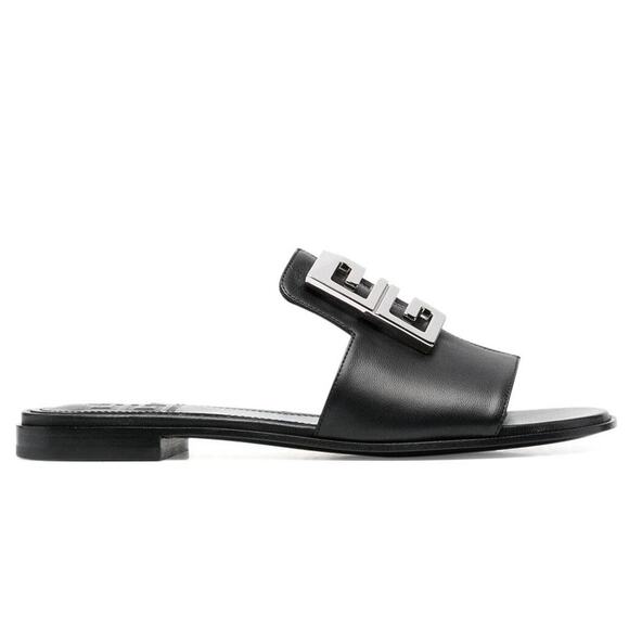 New Givenchy 4G Black Leather Silver Logo Slides - Picture 5 of 15